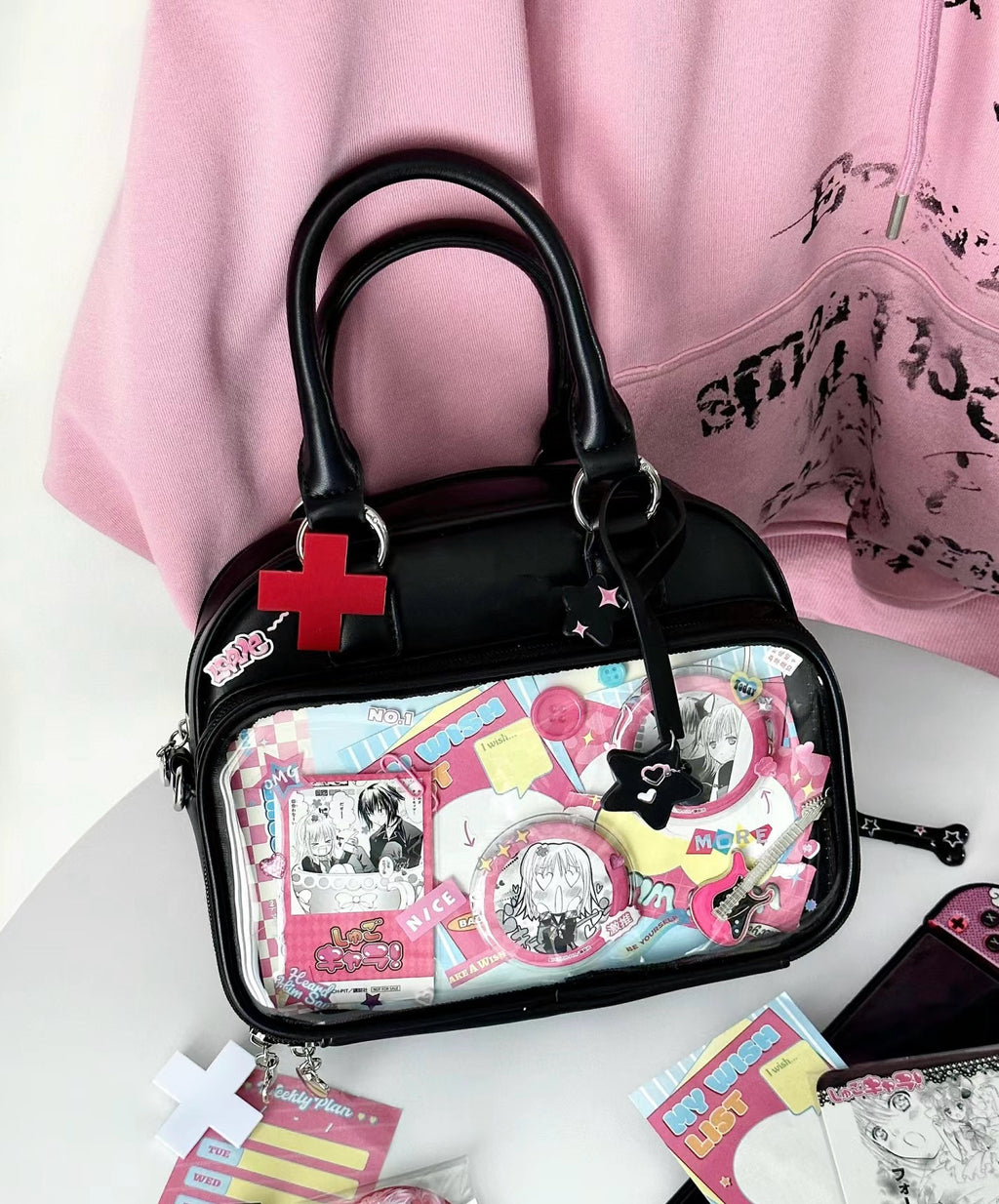 Bowling-Themed Millennial Trendy Cute Student Large-Capacity Commuter Tote Crossbody Backpack Fashion