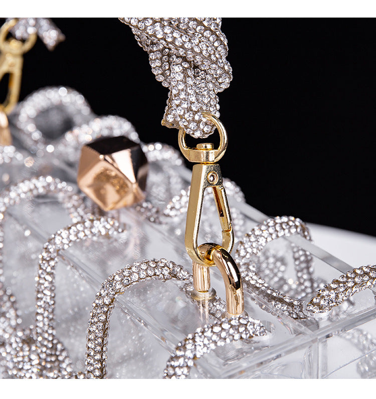 Cross-Border Spring and Summer Acrylic Transparent Storage Box Banquet Hand-Woven Rope Small Square Bag Armpit Handbag