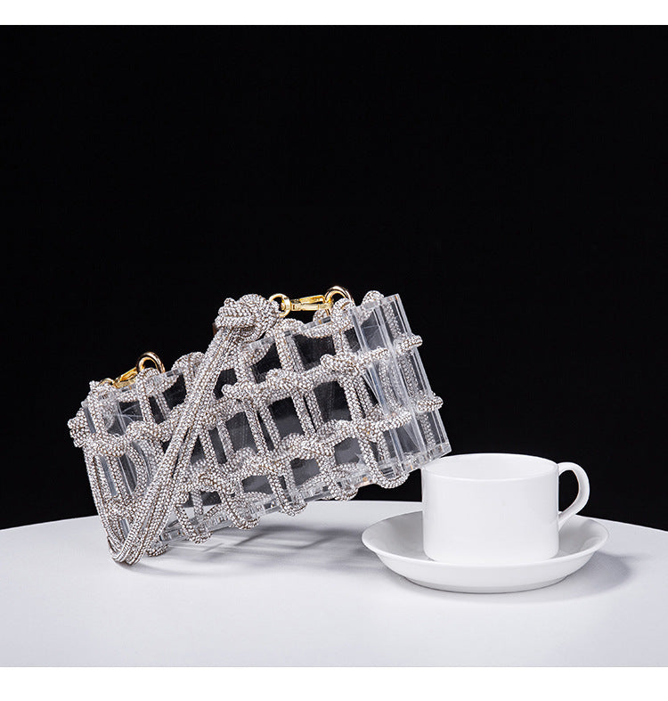 Cross-Border Spring and Summer Acrylic Transparent Storage Box Banquet Hand-Woven Rope Small Square Bag Armpit Handbag