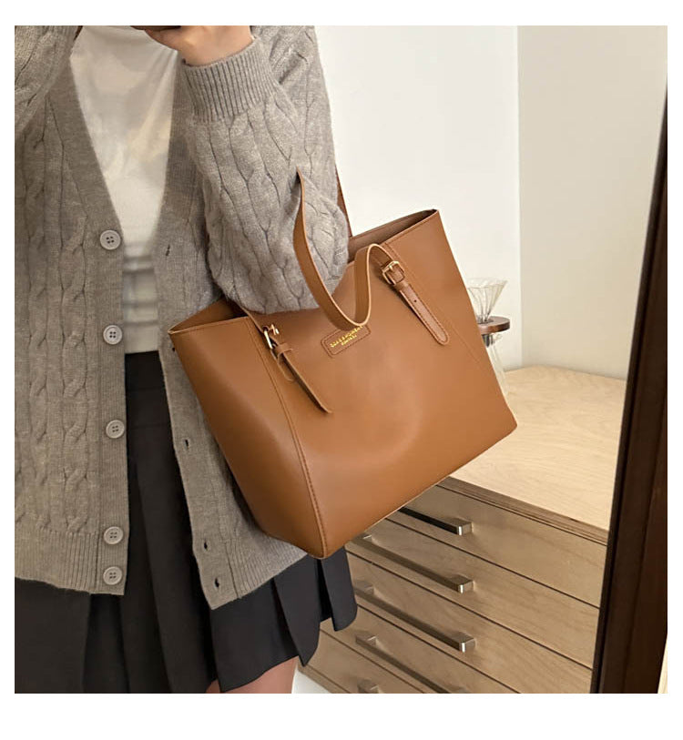 Large Capacity Bag Women's Autumn and Winter All-match 2024 New Style Simple Shoulder Bag College Students' School Bag Commuter Tote Bag