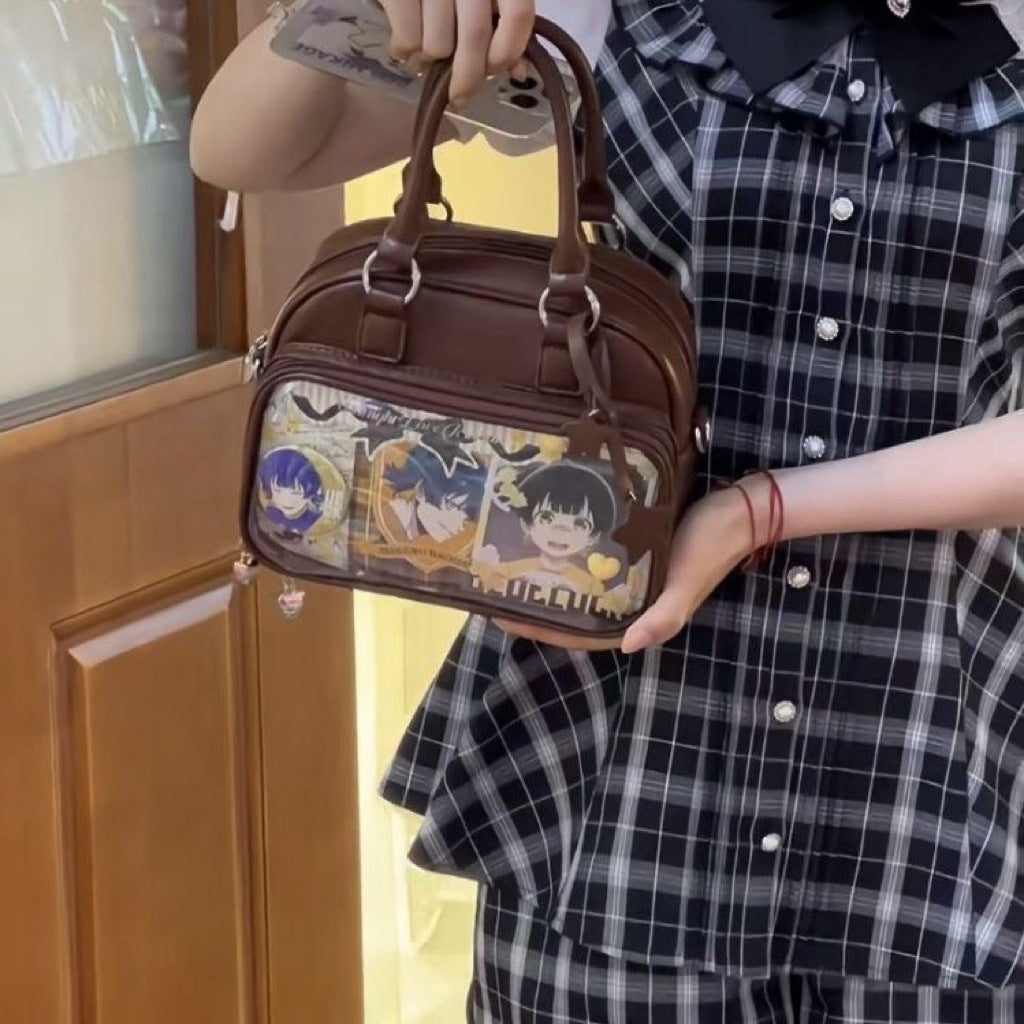 Bowling-Themed Millennial Trendy Cute Student Large-Capacity Commuter Tote Crossbody Backpack Fashion