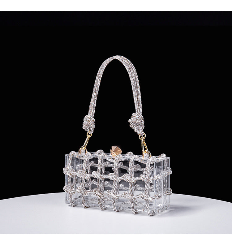 Cross-Border Spring and Summer Acrylic Transparent Storage Box Banquet Hand-Woven Rope Small Square Bag Armpit Handbag