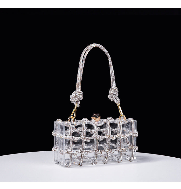 Cross-Border Spring and Summer Acrylic Transparent Storage Box Banquet Hand-Woven Rope Small Square Bag Armpit Handbag