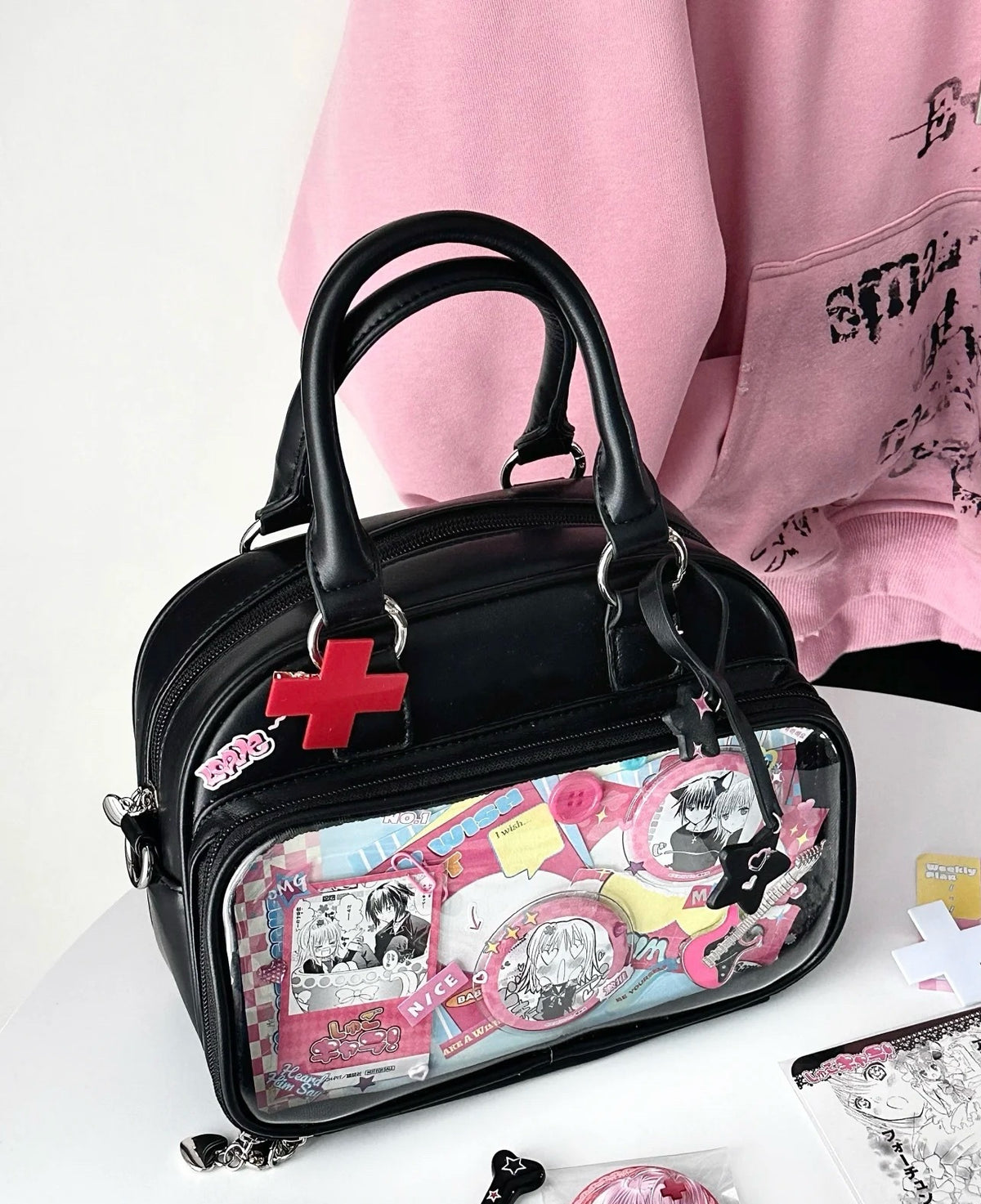 Bowling-Themed Millennial Trendy Cute Student Large-Capacity Commuter Tote Crossbody Backpack Fashion