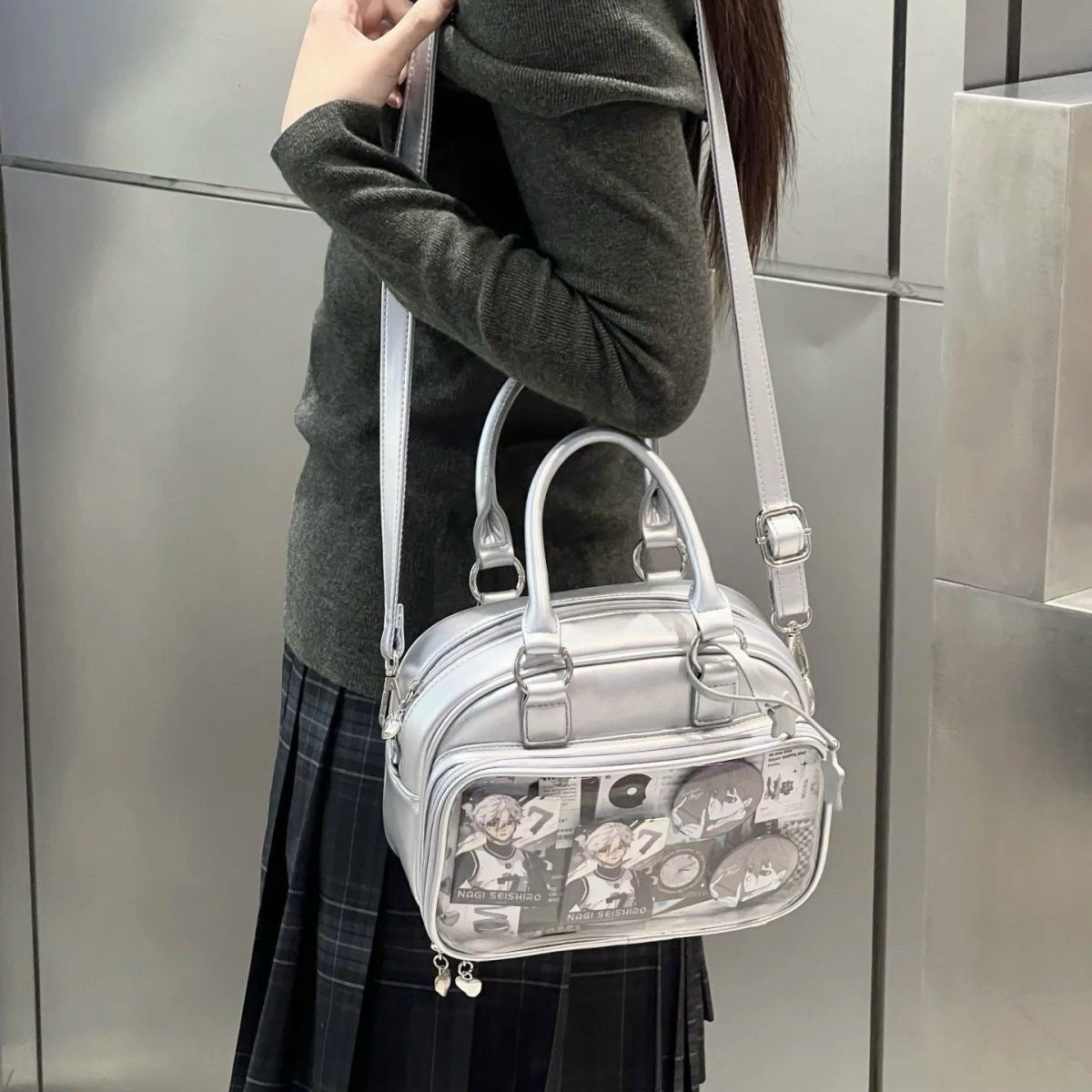 Bowling-Themed Millennial Trendy Cute Student Large-Capacity Commuter Tote Crossbody Backpack Fashion