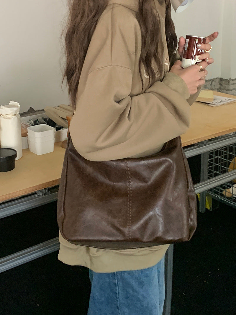 Maillard Vintage Crossbody Bag Women's 2025 New Fashionable South Korea Tote Bag All-match Large Capacity Shoulder Bag