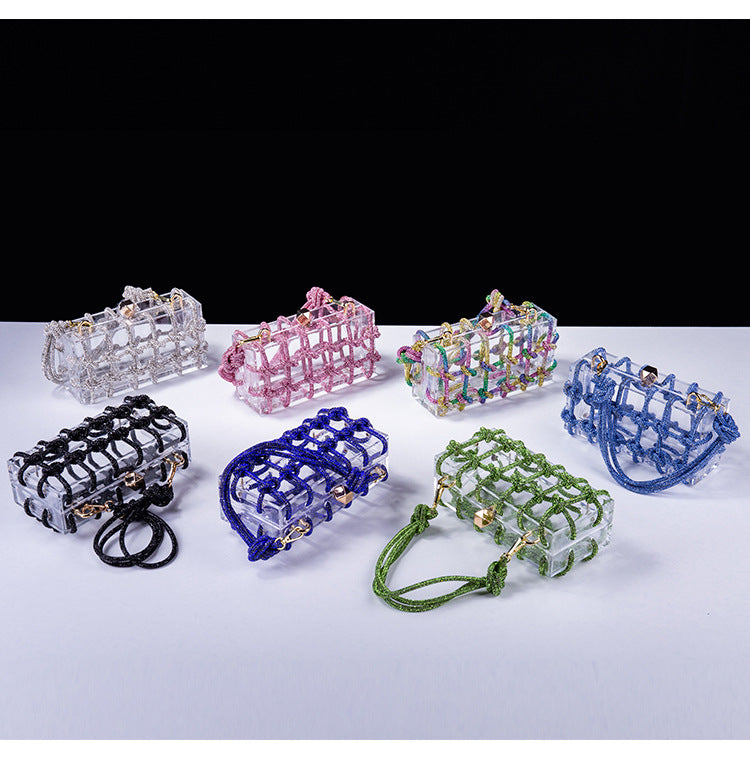 Cross-Border Spring and Summer Acrylic Transparent Storage Box Banquet Hand-Woven Rope Small Square Bag Armpit Handbag