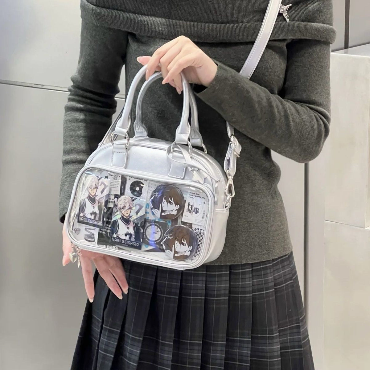 Bowling-Themed Millennial Trendy Cute Student Large-Capacity Commuter Tote Crossbody Backpack Fashion