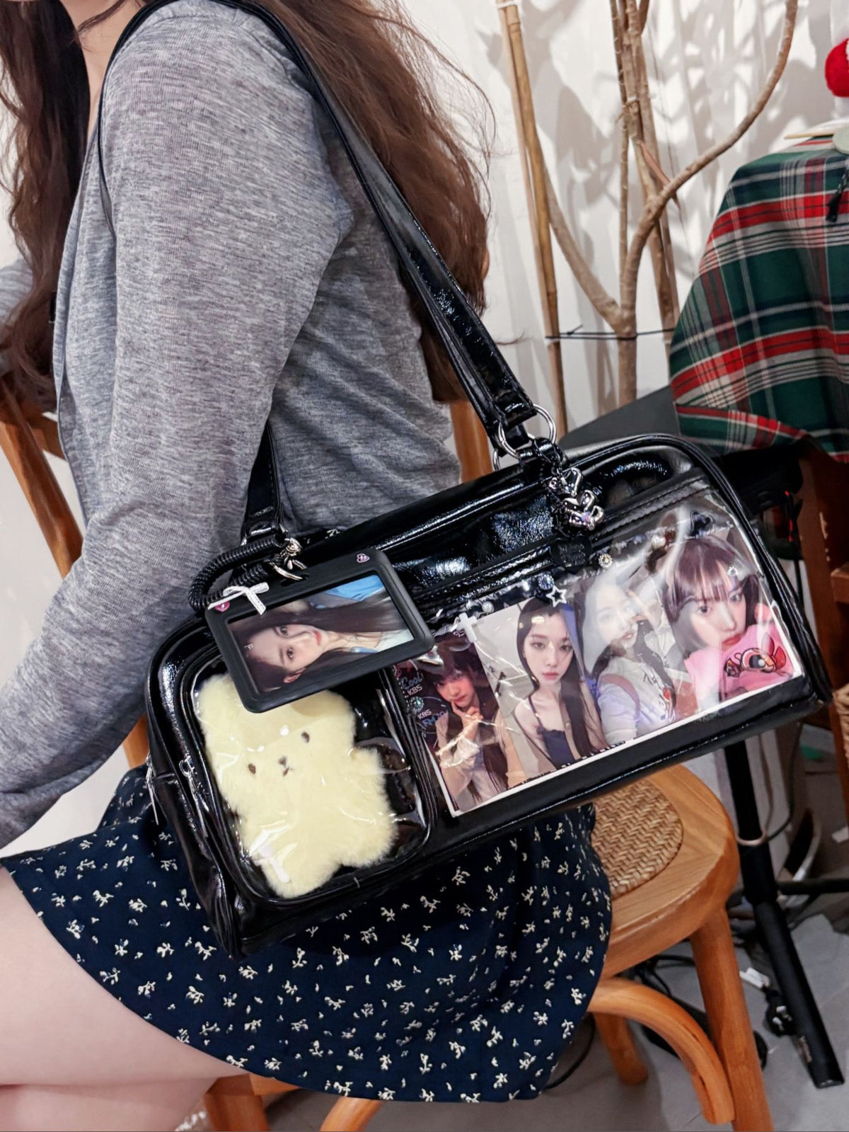 Japanese-Style New Large-Capacity Transparent Badge Millet Plush Doll Pain Bag for Girls Commuting and Shopping Single Shoulder Crossbody Bag