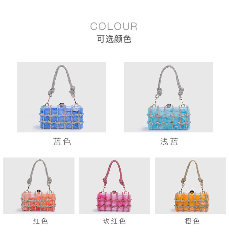 Cross-Border Spring and Summer Acrylic Transparent Storage Box Banquet Hand-Woven Rope Small Square Bag Armpit Handbag