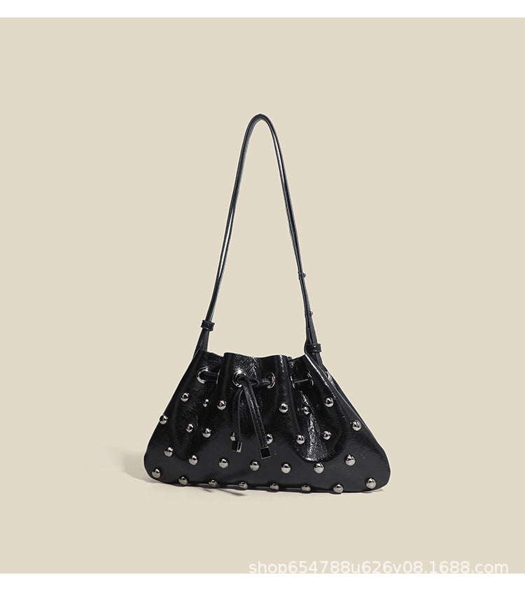 2025 New Rivet Underarm Women's Bag Cross-Border Exclusive Fashion Versatile Handheld Bucket Shoulder Tote Drawstring Bag