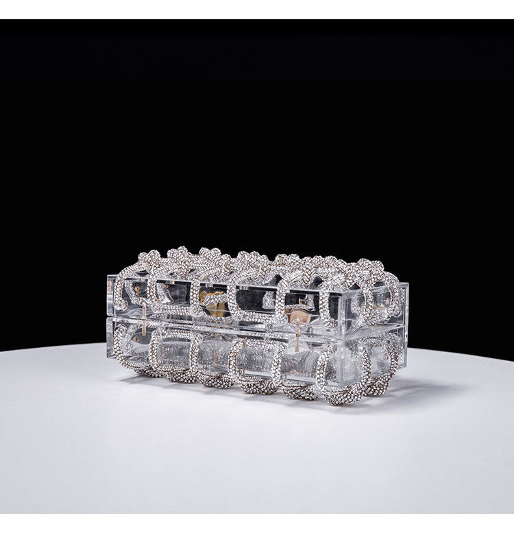 Cross-Border Spring and Summer Acrylic Transparent Storage Box Banquet Hand-Woven Rope Small Square Bag Armpit Handbag