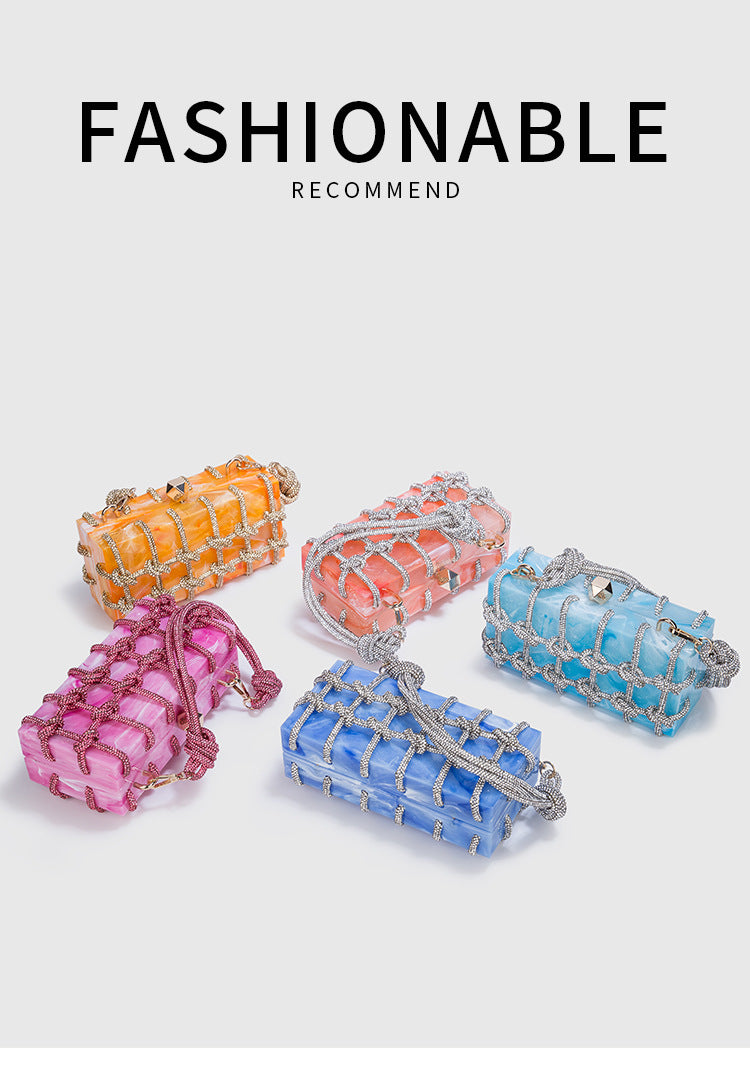 Cross-Border Spring and Summer Acrylic Transparent Storage Box Banquet Hand-Woven Rope Small Square Bag Armpit Handbag