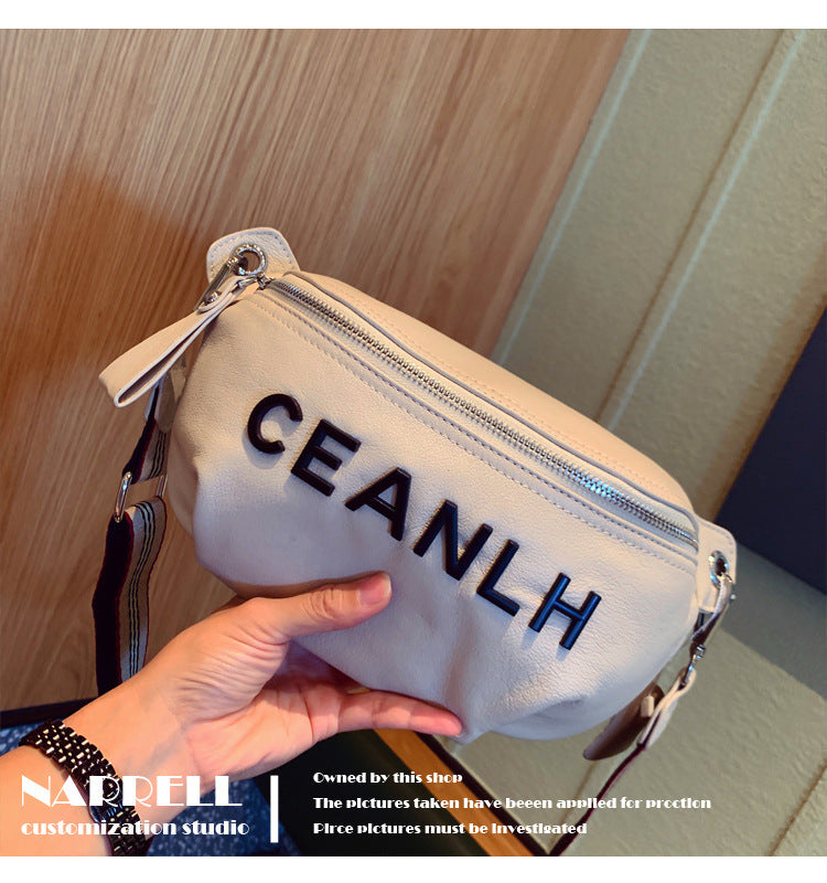 Women's Bag 2025 New Genuine Leather Single Shoulder Chest Bag Trendy Versatile Letter Backpack Small Medium Multi-Use Bag