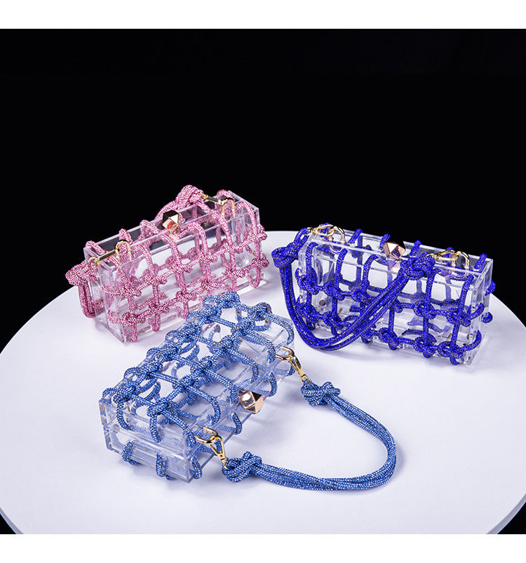 Cross-Border Spring and Summer Acrylic Transparent Storage Box Banquet Hand-Woven Rope Small Square Bag Armpit Handbag