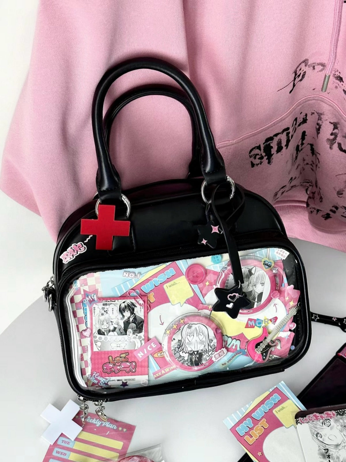 Bowling-Themed Millennial Trendy Cute Student Large-Capacity Commuter Tote Crossbody Backpack Fashion