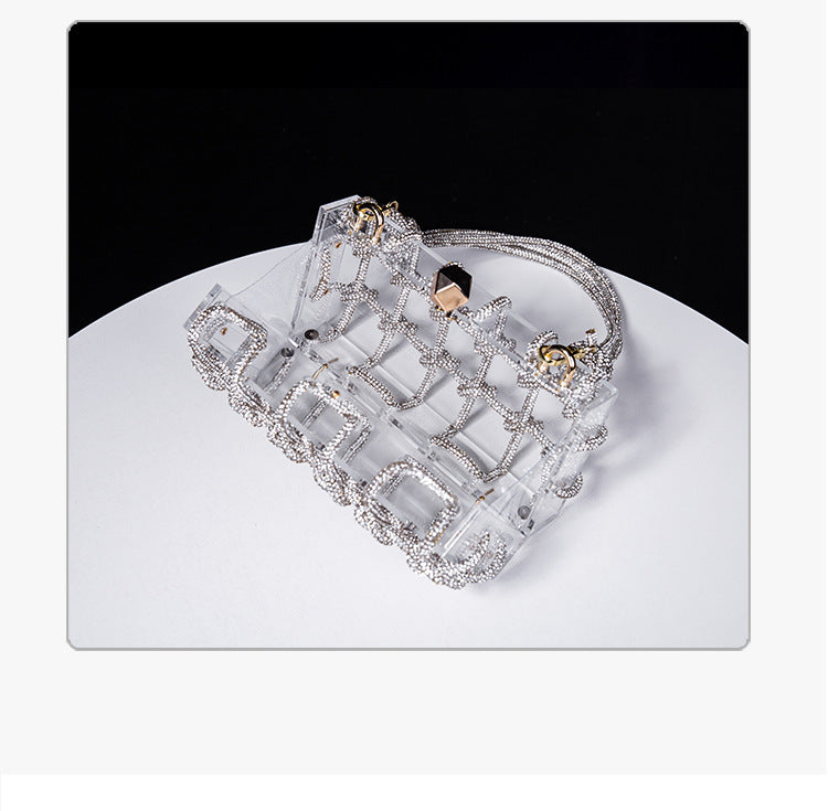 Cross-Border Spring and Summer Acrylic Transparent Storage Box Banquet Hand-Woven Rope Small Square Bag Armpit Handbag