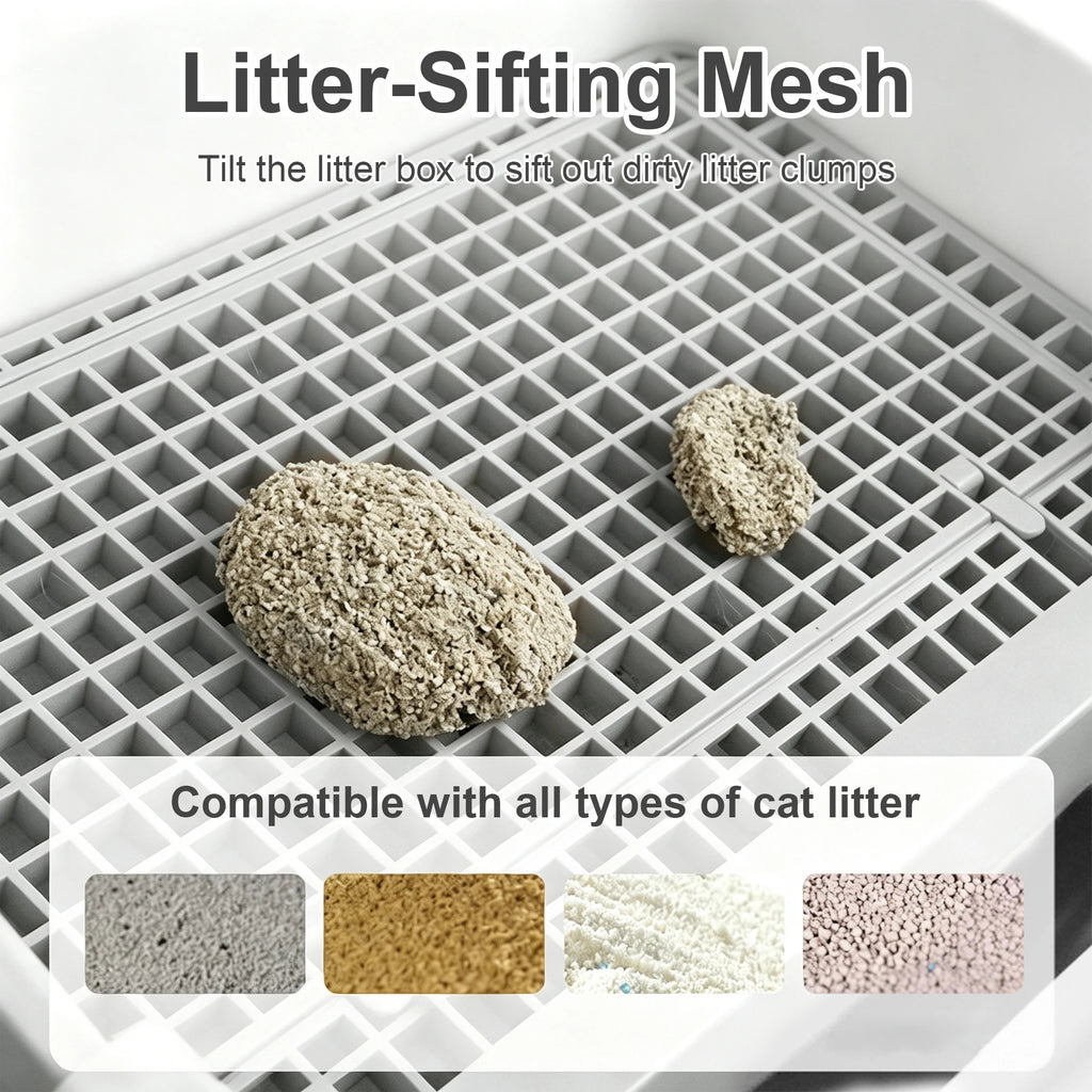 Semi-Automatic Cat Litter Box, 3-Second Quick Clean Flip & Pull Litter Box with Sieve Tray