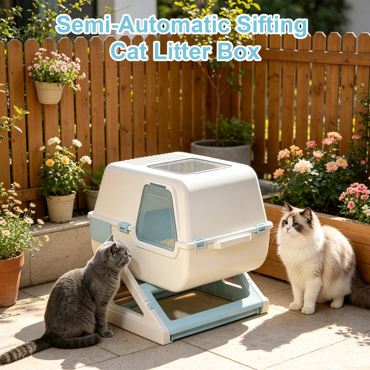 Semi-Automatic Cat Litter Box, 3-Second Quick Clean Flip & Pull Litter Box with Sieve Tray
