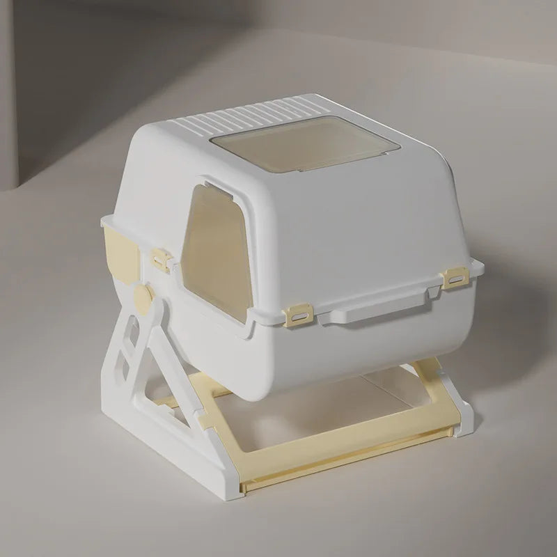 Semi-Automatic Cat Litter Box, 3-Second Quick Clean Flip & Pull Litter Box with Sieve Tray