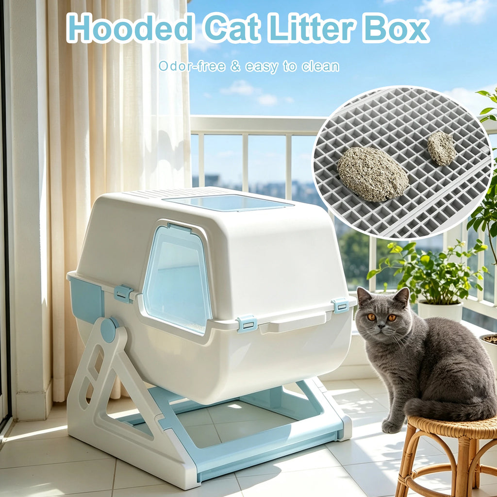 Semi-Automatic Cat Litter Box, 3-Second Quick Clean Flip & Pull Litter Box with Sieve Tray