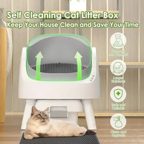 Self-Cleaning Automatic Litter Box with Open Top Design, Spacious and Stress-Free for Cats, 10L Large Waste Bin and