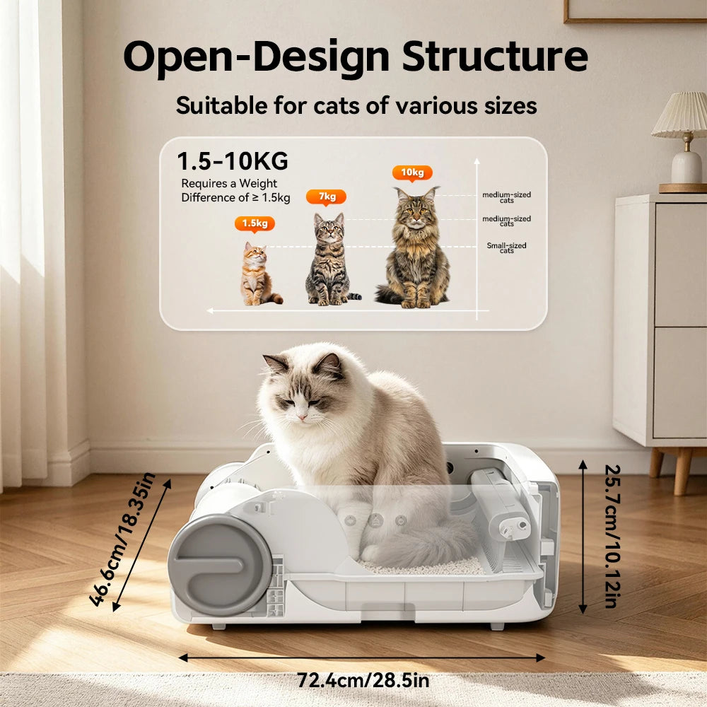 Pokpaw Open Automatic Cat Litter Box Smart Self-Cleaning Remote Control Via App Cat Toilet Litter Tray New Electric Cat Toilet