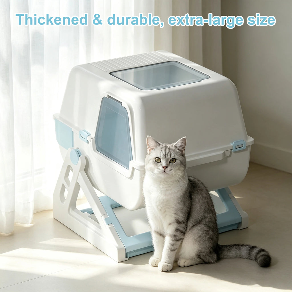 Semi-Automatic Cat Litter Box, 3-Second Quick Clean Flip & Pull Litter Box with Sieve Tray