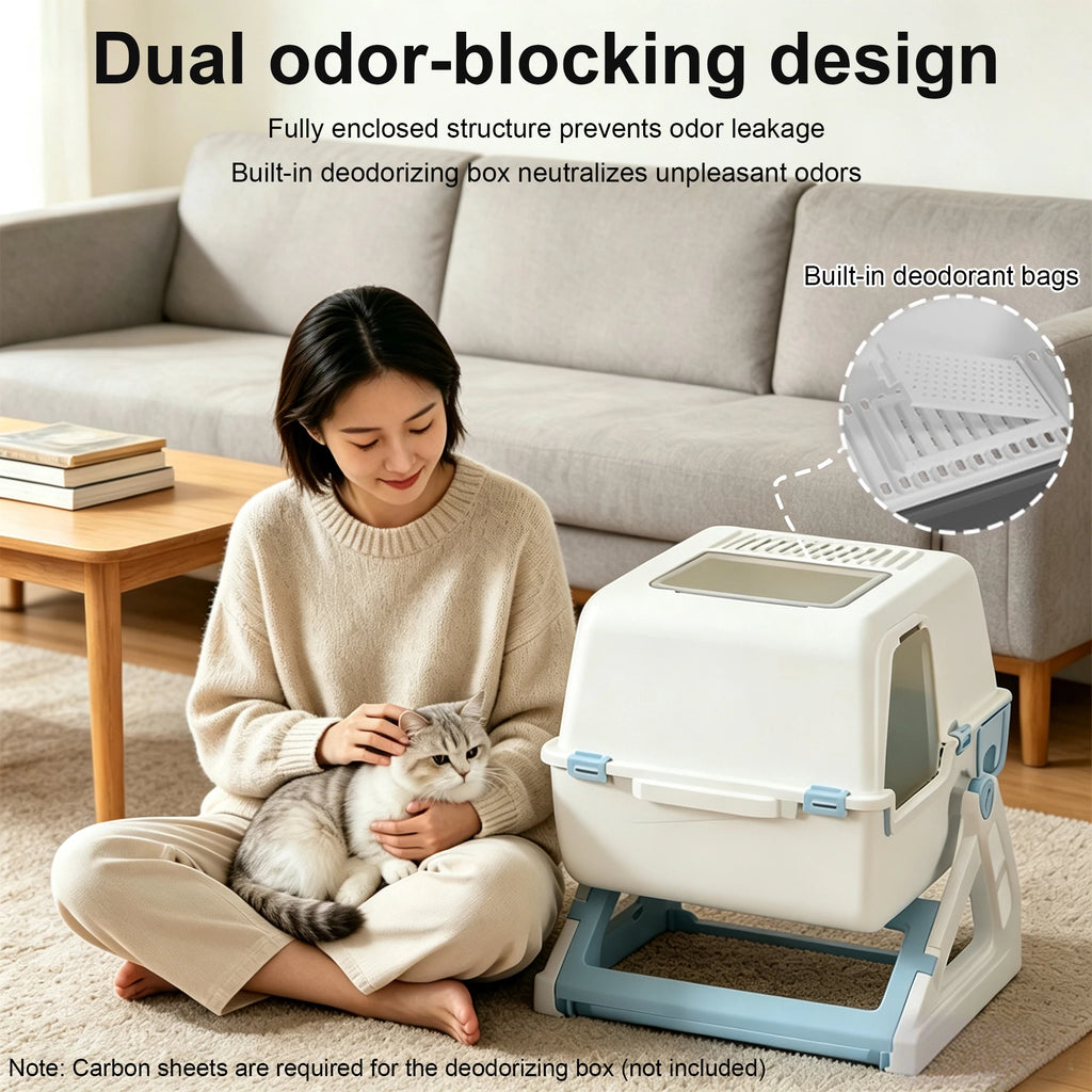 Semi-Automatic Cat Litter Box, 3-Second Quick Clean Flip & Pull Litter Box with Sieve Tray