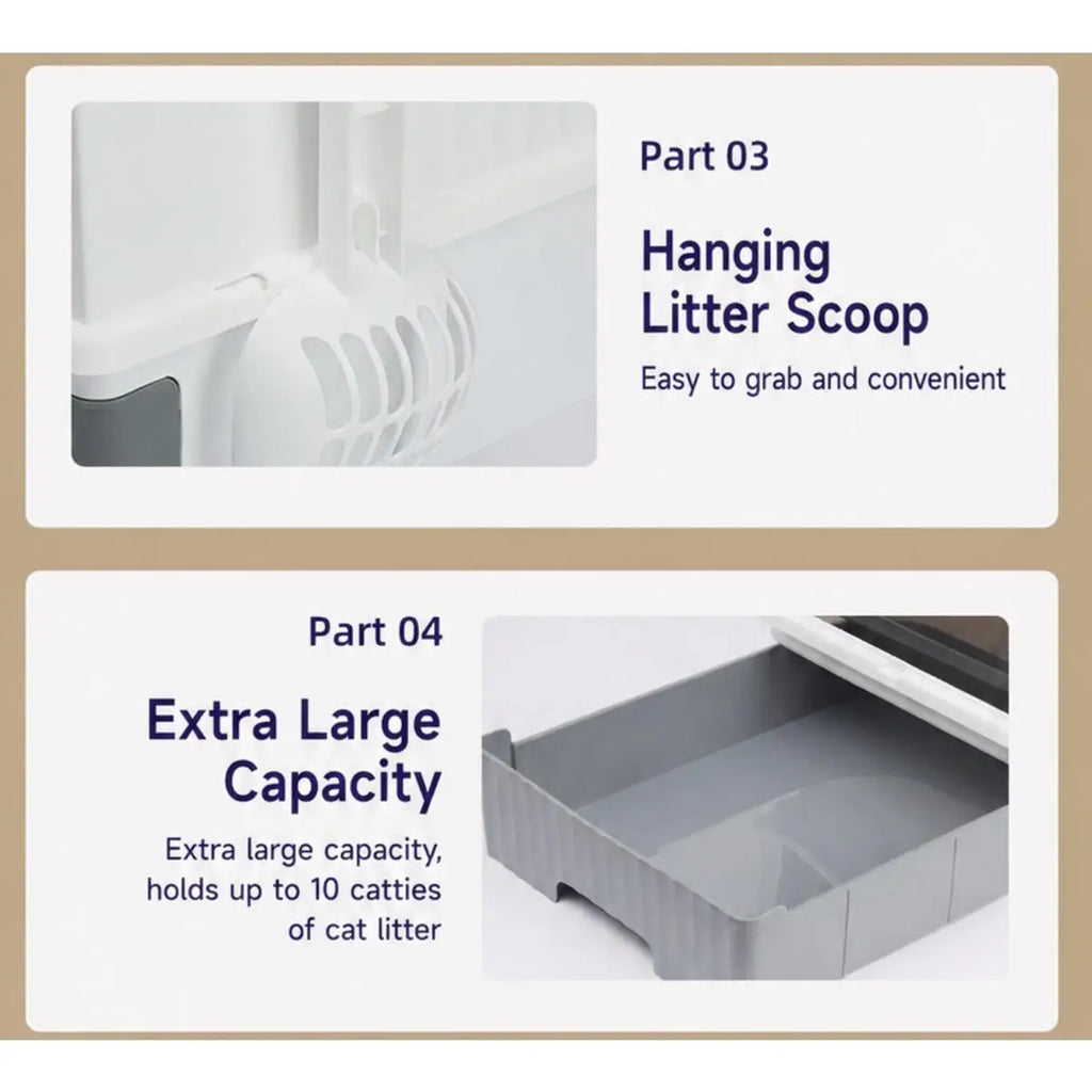 Full Enclosure Detachable Drawer Style Cat Litter Box with Cat Litter Scoop Included