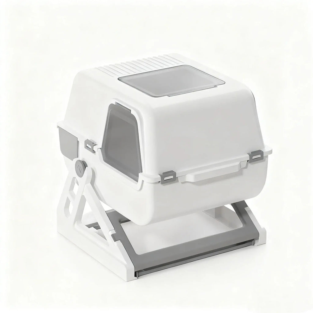 Semi-Automatic Cat Litter Box, 3-Second Quick Clean Flip & Pull Litter Box with Sieve Tray