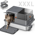 Enclosed Stainless Steel Cat Litter Box with Lid, 28inch Large Cat Litter Boxes, Suitable for Large Cats, Includes Litter Deodorizer, with Scoop and Mat, Leak-Proof ﻿